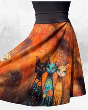 Dámská midi půlkolová úpletová sukně, kočky, vel S,M